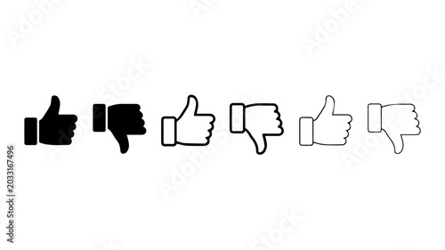Thumbs up and thumbs down icon set.