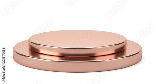 Two tiered circular rose gold pedestal display stand isolated on a plain generated using ai