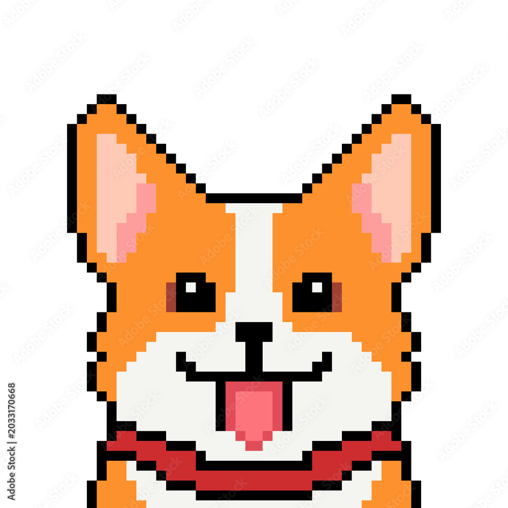 Obraz premium avatar png images, dog avatar png, pembroke welsh corgi dog avatar, Pixel art style dog avatar