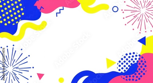 Dynamic and playful abstract design for celebrations with bright colors and creative shapes.