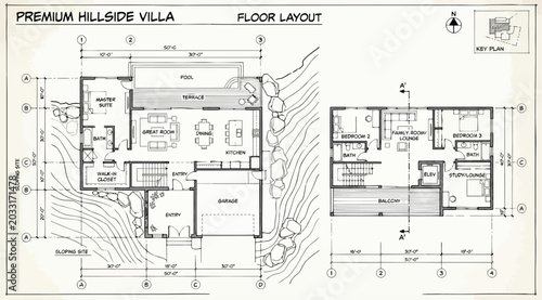 Foto Premium hillside villa floor layout architectural plans