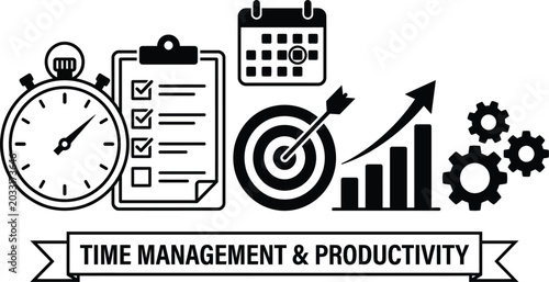 Obraz na plátne Time management and productivity graphic with icons and text banner flat design