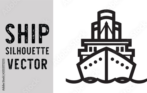 Front View Cargo Ship Vector Silhouette Isolated for Transportation Design