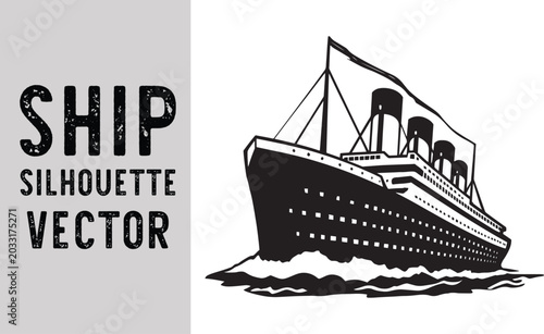 Editable Vintage Cruise Ship Silhouette Vector for Nautical and Travel Branding