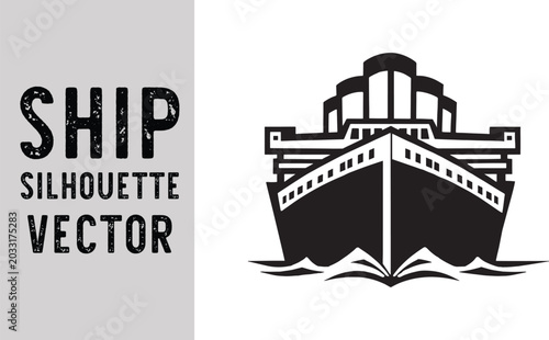 Editable Cargo Ship Silhouette Vector Icon for Maritime Logistics and Transport