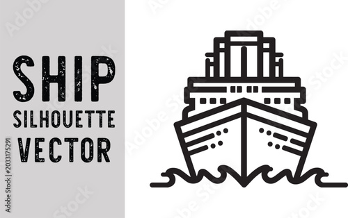 Modern Cargo Ship Silhouette Vector Icon Front View Isolated on White Background
