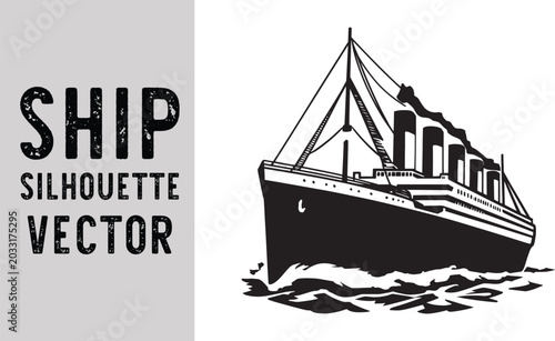 Classic Passenger Ship Silhouette Vector for Maritime and Nautical Design