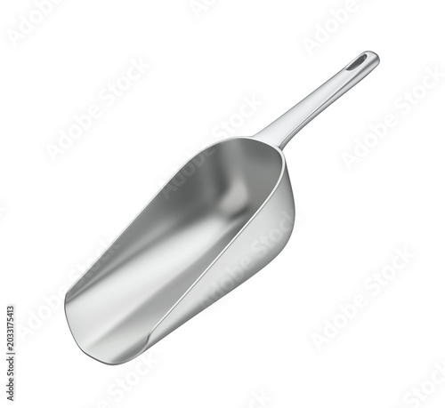 Silver metal scoop on transparent background
