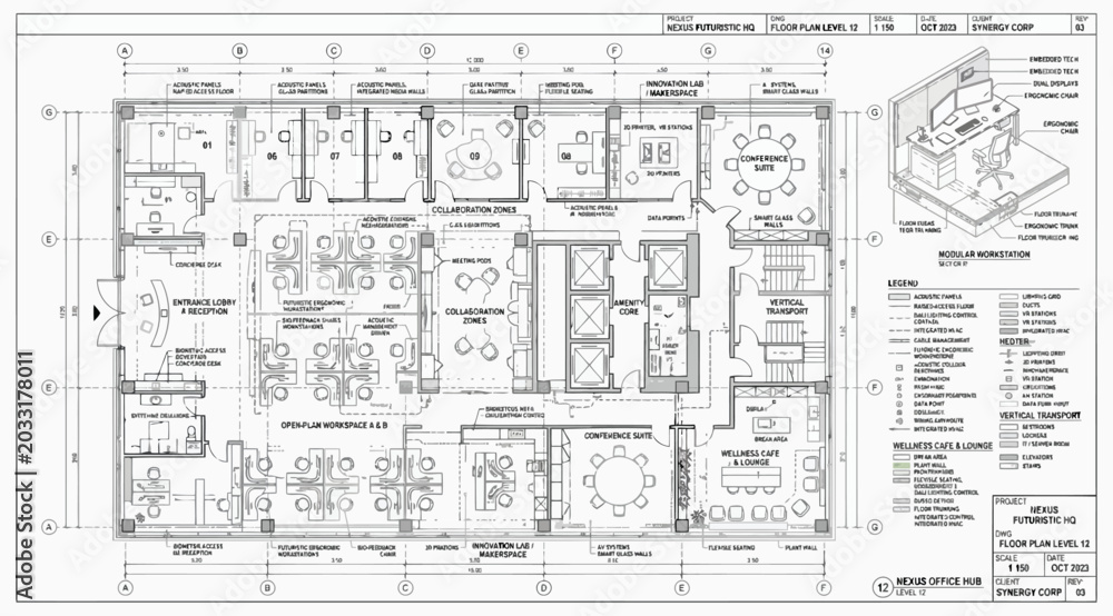 Fototapeta premium Architectural floor plan drawing of a professional office space layout