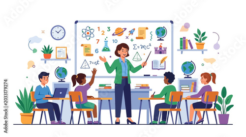 Fotografía Teacher conducting a science lesson in a classroom with diverse students
