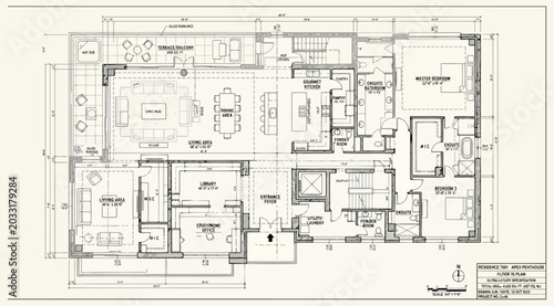 Schilderij op canvas Architectural floor plan of a luxury residential penthouse apartment