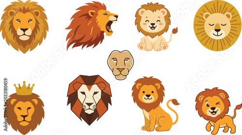 Photography Lion Character and Wildlife Vector Collection Featuring Majestic Big Cats, Carto