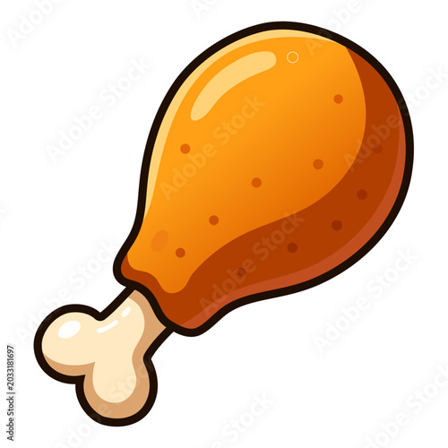 Fotografie Golden roasted chicken leg with bone, fast food meat icon for restaurant menu de