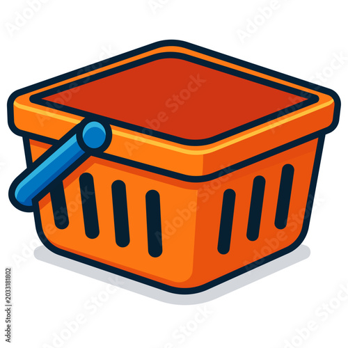 Supermarket grocery basket icon, bright orange retail store crate asset for e-commerce design