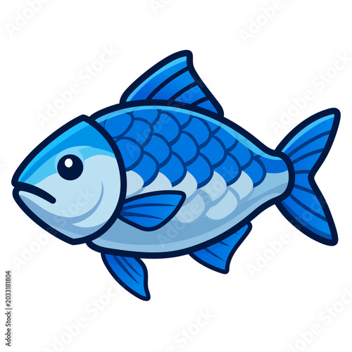 Whimsical fish with scales cartoon character vector illustration isolated on white background