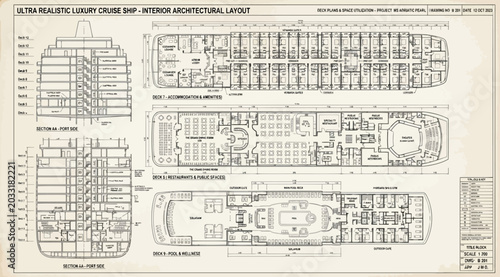 Bild auf Leinwand Ultra realistic luxury cruise ship interior architectural layout