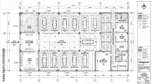 Fotografie Technical floor plan for a car dealership showroom