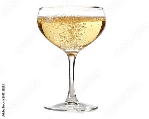 Elegant glass of sparkling white wine with bubbles isolated on transparent background transparent background