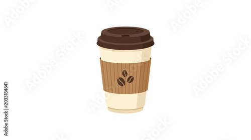 Tableau sur toile Disposable paper coffee cup with lid and sleeve.