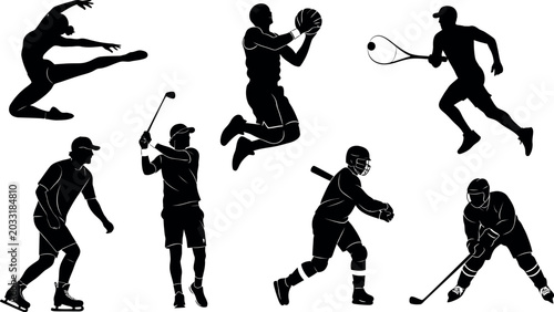 Canvastavla Silhouettes of diverse athletes engaged in various sports including gymnastics b