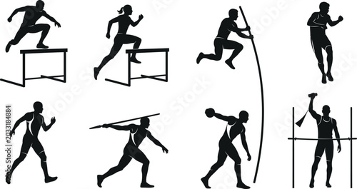 Tableau sur toile Athletic silhouette collection hurdles pole vault javelin high jump and sprintin