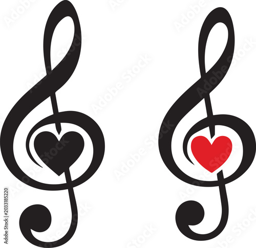 Quadro em tela G clef music symbols with heart design vector illustration Vector