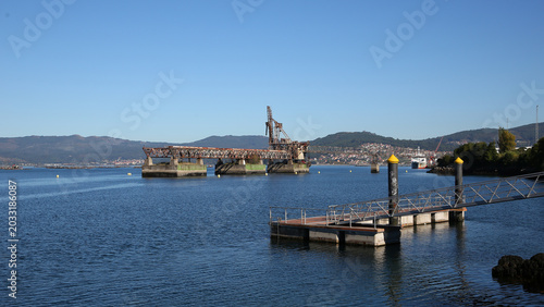 Quadro su tela Bateas en la ría de Vigo, Pontevedra, Galicia, España