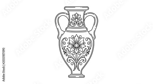 Ancient Greek clay vase with traditional amphora design and decorative patterns