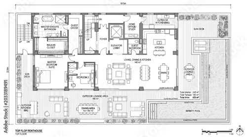 Foto Penthouse floor plan layout with private pool and outdoor living space