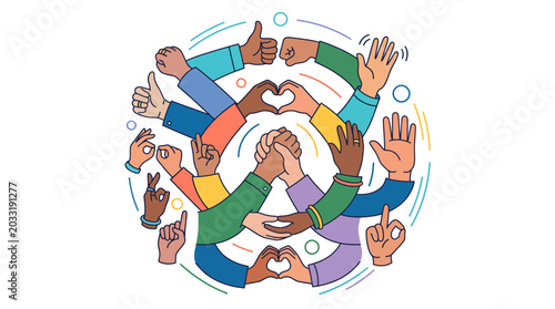 Photos Diverse hands coming together in unity and cooperation.