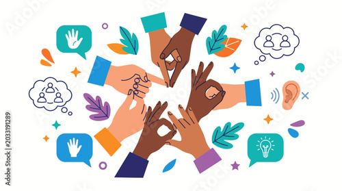 Foto Diverse hands forming a circle representing unity and inclusion.