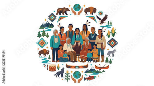 Foto Diverse Group of Indigenous People Surrounded by Cultural Symbols