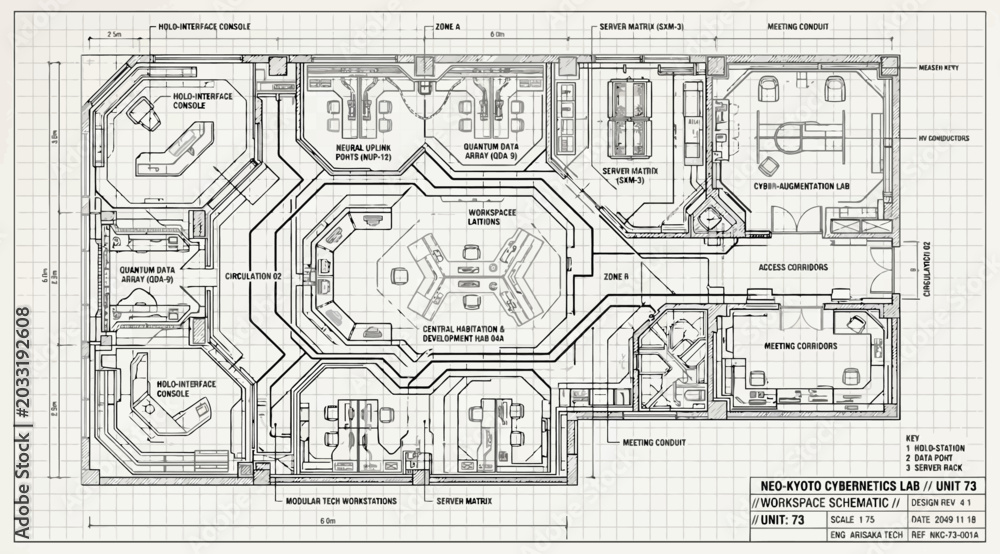 Obraz premium Cybernetic laboratory workspace floor plan blueprint