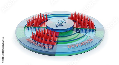 Circular business chart with red growth bars and dollar sign