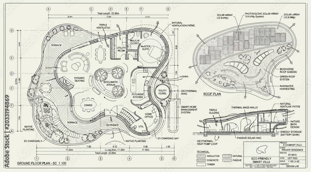 Fototapeta premium Organic architectural floor plan and site section design