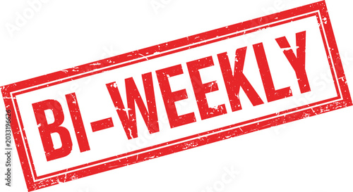 Vintage red rubber stamp impression with text BI WEEKLY signifying a bimonthly occurrence or schedule