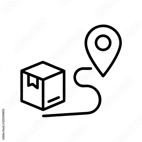 Obraz na płótnie Line art icon showing package journey from origin point to destination map marker
