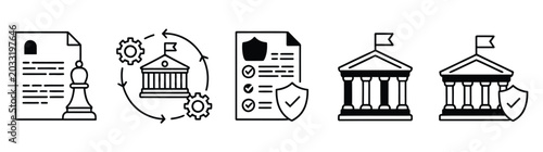Fotografía Policy development web banner icons, vector concept featuring policy strategy, r