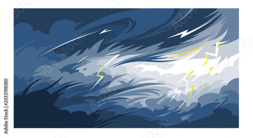 Abstract blue and white lightning storm vector illustration.