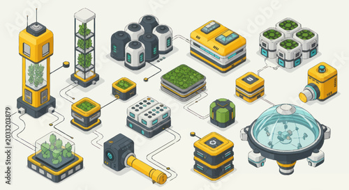 Fotografía Isometric futuristic industrial complex with advanced technology and green elements