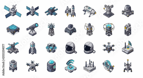 Fotografie Collection of futuristic space technology and science fiction objects