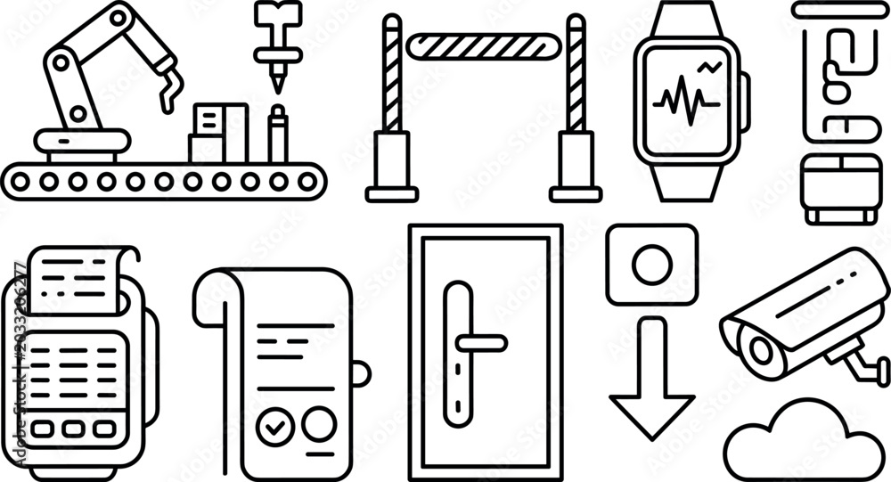 Fototapeta premium Smart automation security and industrial internet of things line icons set for business technology