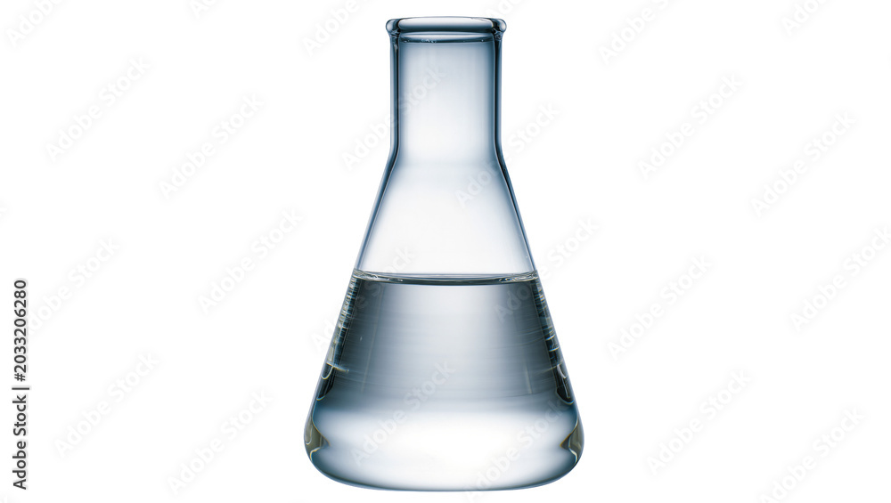 Fotografie Glass Erlenmeyer flask with clear liquid