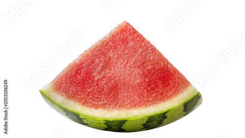 Bild auf Leinwand Triangular slice of ripe red watermelon with green rind