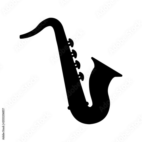 Fényképezés Black saxophone silhouette icon representing jazz music, musical instruments, orchestra, performance, and entertainment concepts