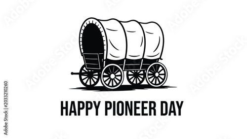 Obraz na płótnie happy pioneer day vintage covered wagon illustration isolated on white backgroun