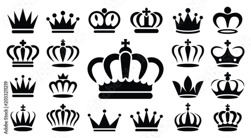 Photography Collection of Crowns: A diverse array of royal crowns, symbolizing power, royalty, and authority