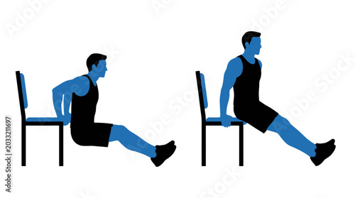 Foto Man Performing Chair Dips Exercise Vector Illustration
