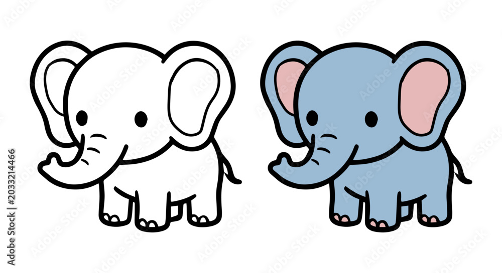 Fototapeta premium Cute Cartoon Elephant outline for kids coloring pages
