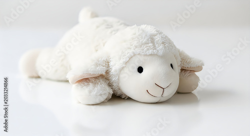Cute White Plush Sheep Toy on White Background